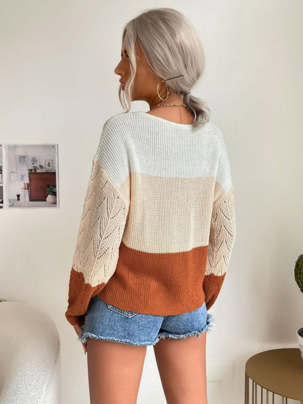 Urban Loose Knitting Contrast Color Hollow Sweater