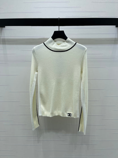 Chanel 2026 High-Neck Base Layer Top Black Cream Pink Wool