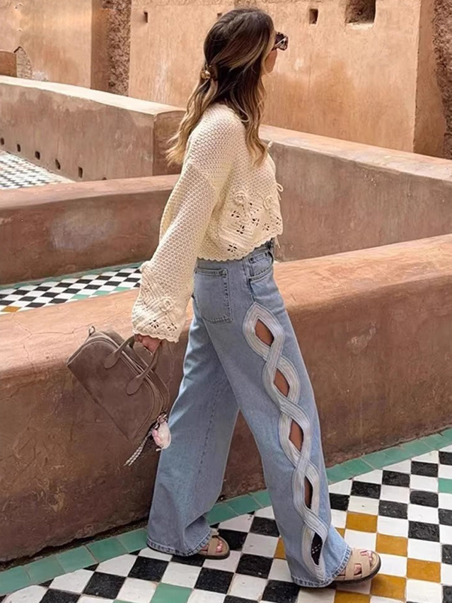 Alaina Side Cutout Washed Denim Jeans