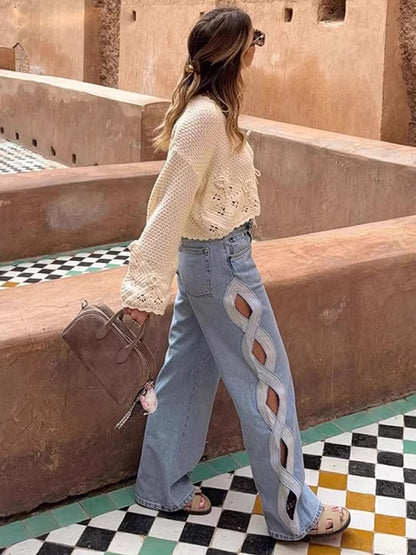 Alaina Side Cutout Washed Denim Jeans