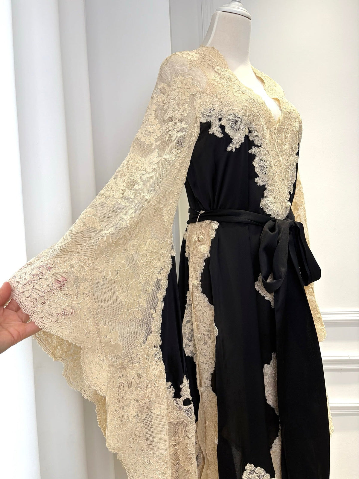 Zimmermann 2025 Hypnotic Satin Wrap Dress Black Cream Lace Silk