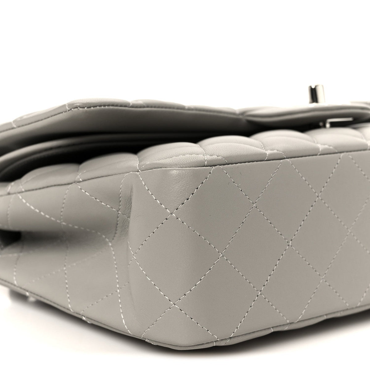 Lambskin Quilted Medium Double Flap Grey