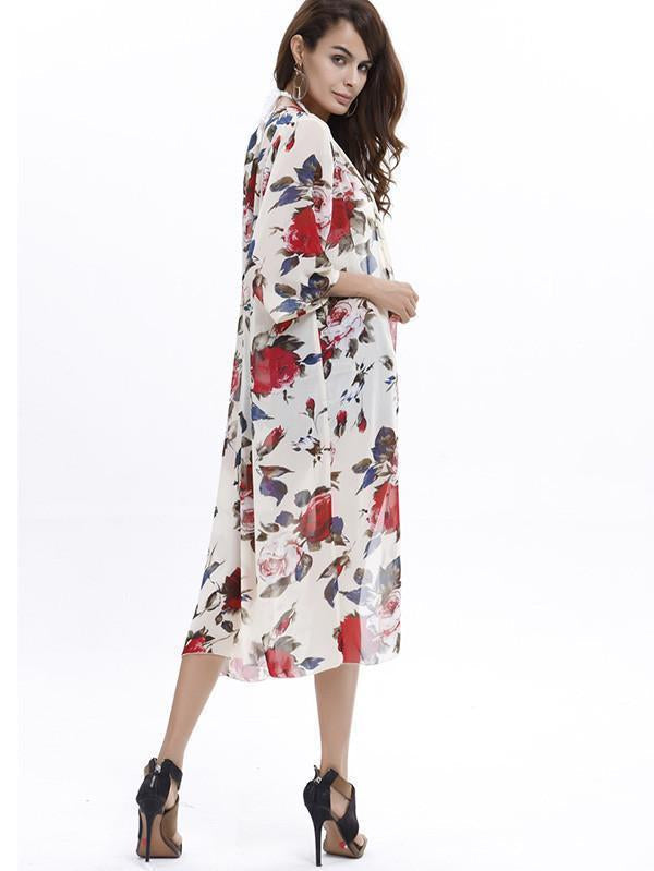 Elegant 3/4 Sleeve Beach Long Shawl Cover-Up Tops