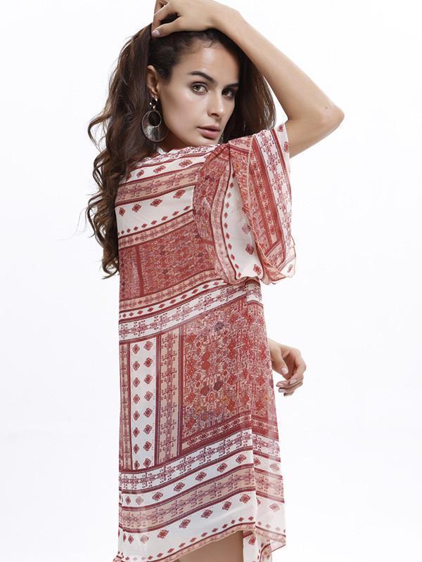 Popular 3/4 Sleeve Printed Shirt Shawl Cover-Up Tops
