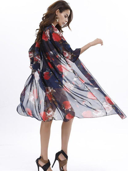 Elegant 3/4 Sleeve Beach Long Shawl Cover-Up Tops