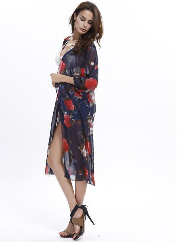 Elegant 3/4 Sleeve Beach Long Shawl Cover-Up Tops