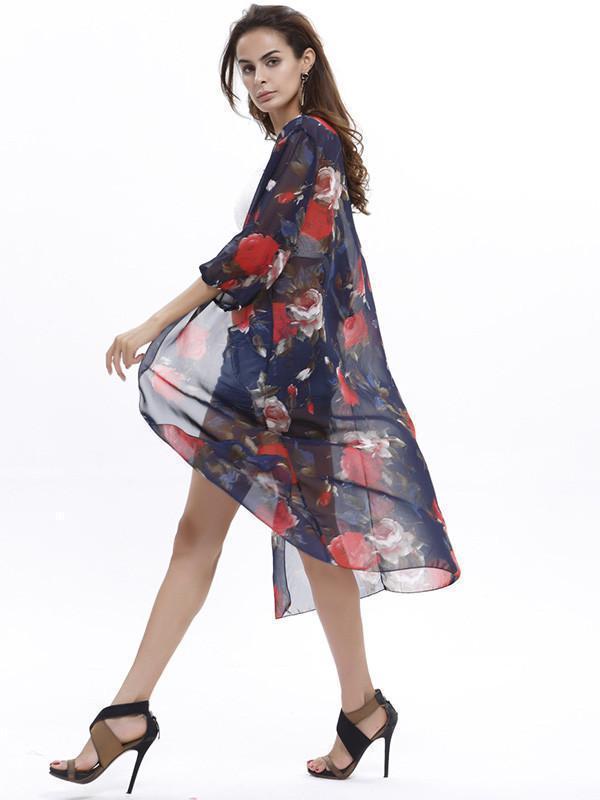 Elegant 3/4 Sleeve Beach Long Shawl Cover-Up Tops