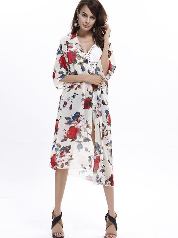 Elegant 3/4 Sleeve Beach Long Shawl Cover-Up Tops