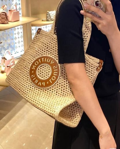 LOUIS VUITTON  Raffia Calfskin By The Pool OnTheGo MM Natural 39x15x30cm