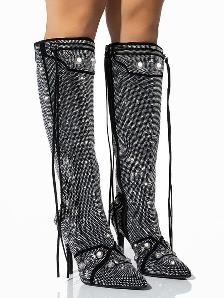 Marisol Rivet Fringe Crystal Boots