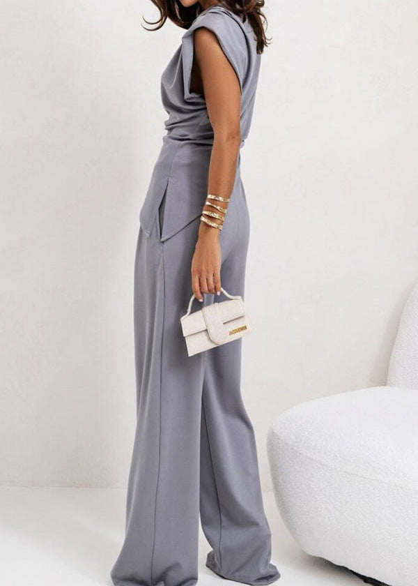 Asymmetric Drape Pants Set Lightweight Fabric