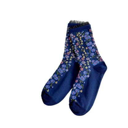 Rufia - Floral Lace Mid-calf Socks - Delicate &amp; Vintage