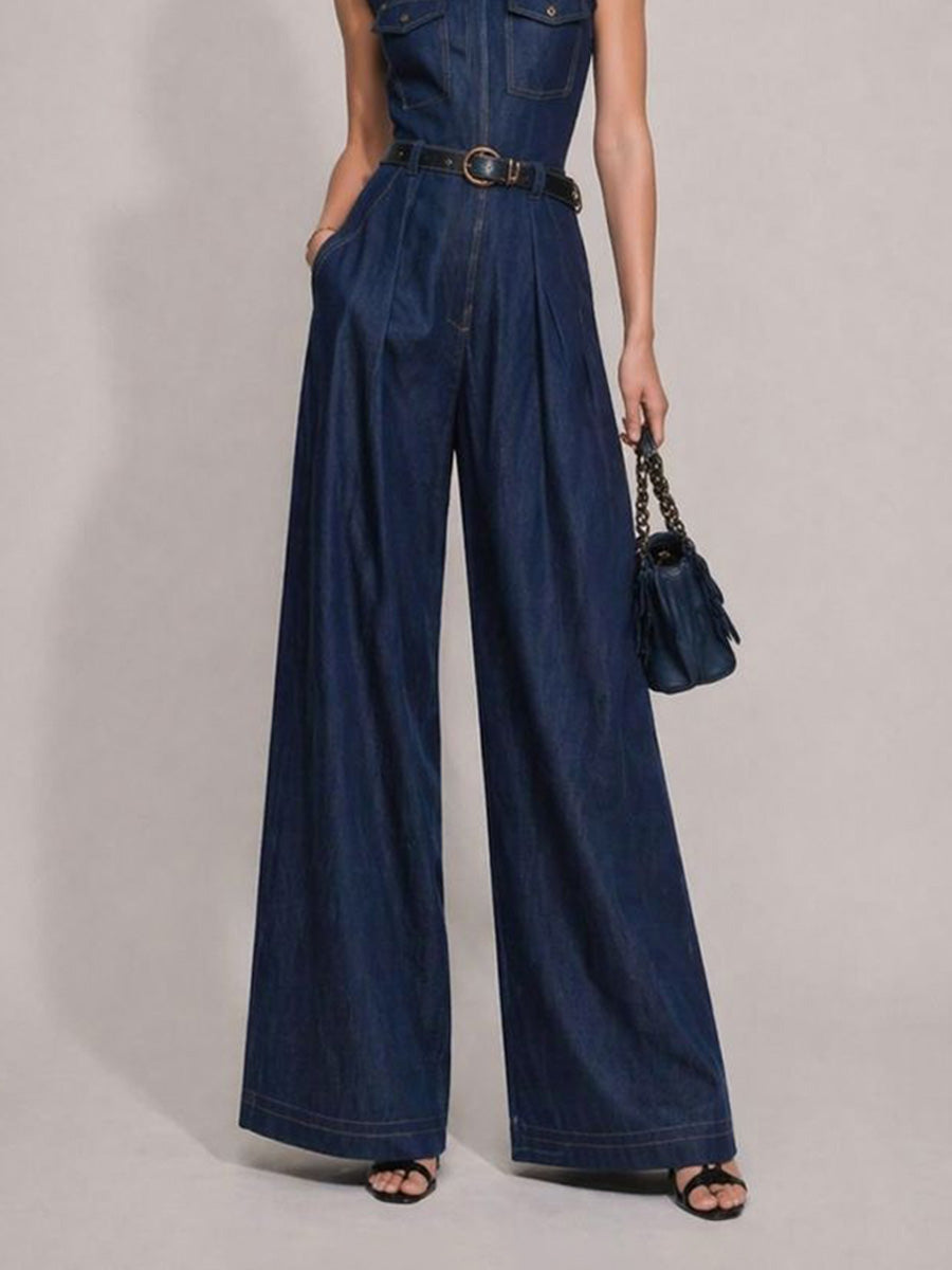 Alondra Straight-Leg Cargo Denim Jumpsuit