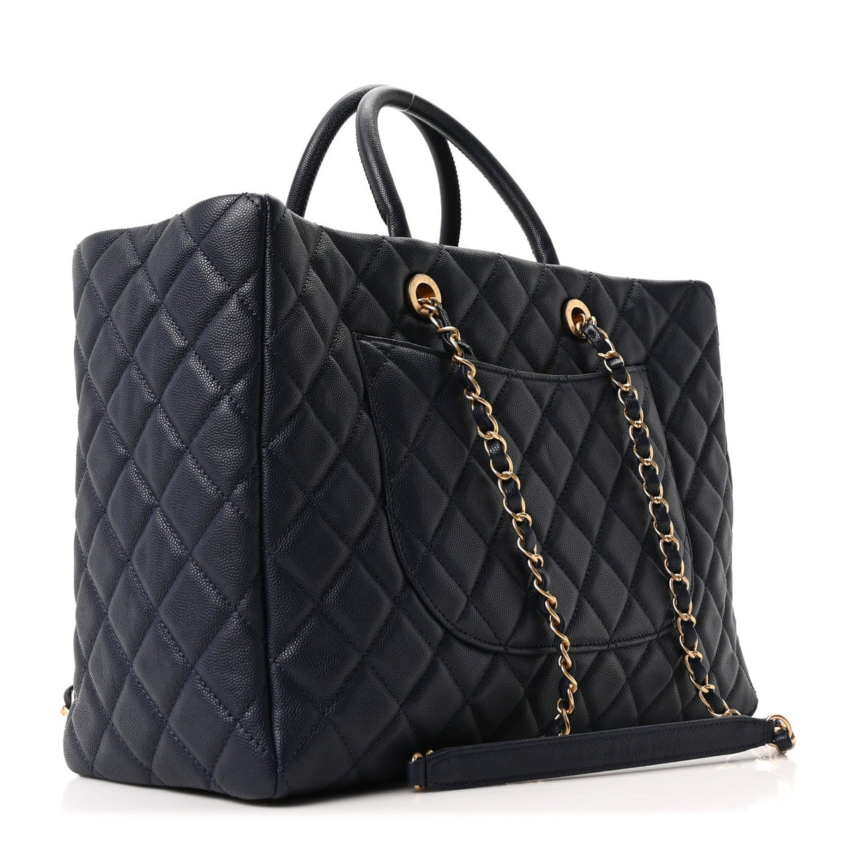 Caviar Quilted Large Coco Handle Shopping Tote Navy