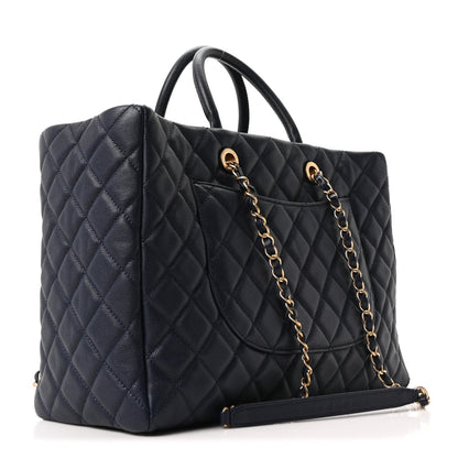 Caviar Quilted Large Coco Handle Shopping Tote Navy