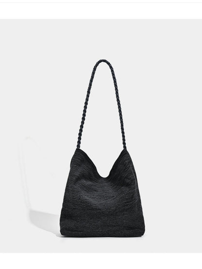 Cosbai - Black Single-shoulder Denim Bag with Sequin Decorations