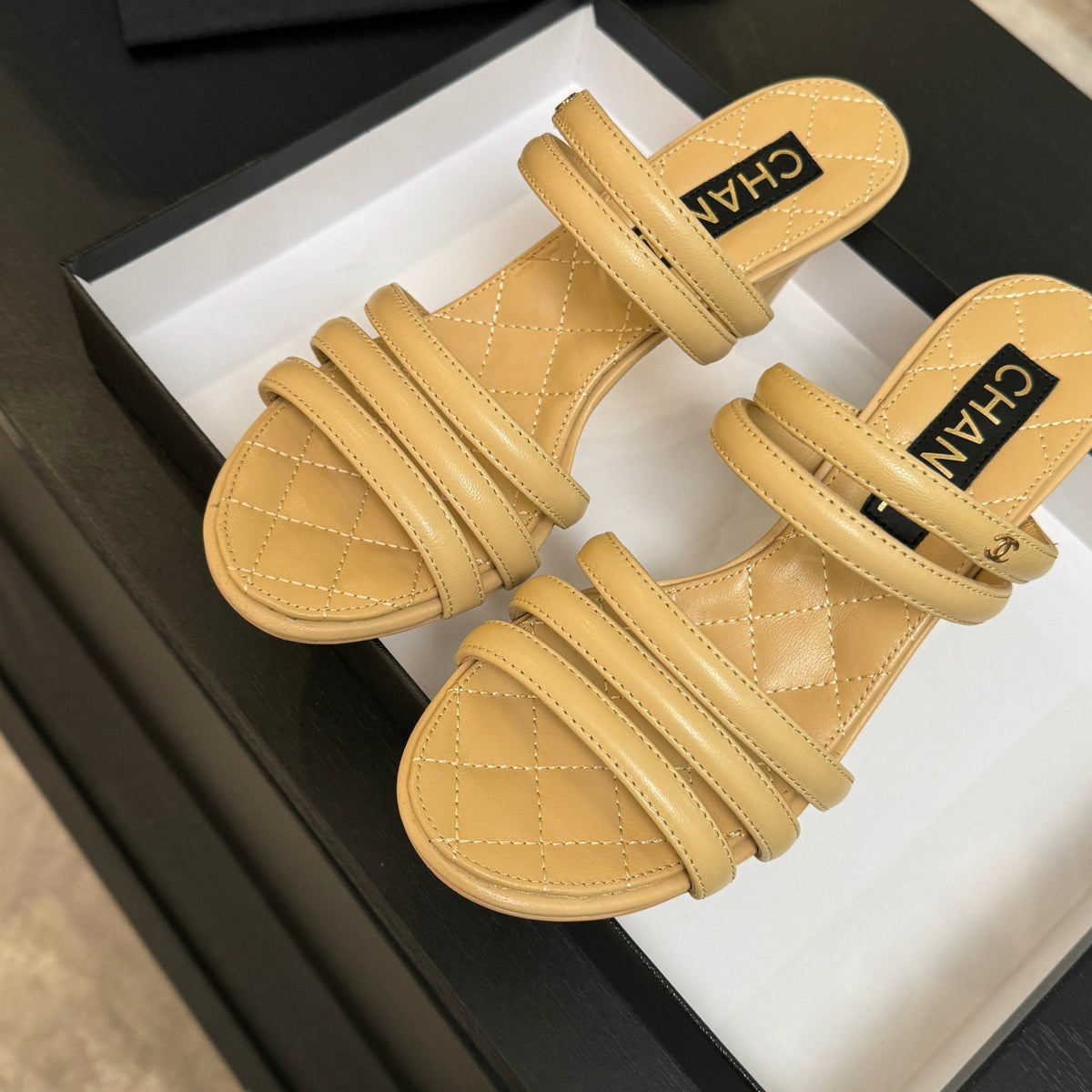 CC 26C Double C Strap Sandals Beige Sheepskin