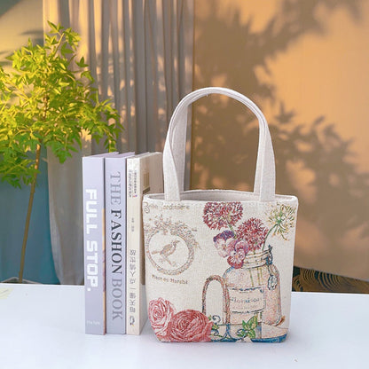 Cosbai - Flower-in-a-Bottle Embroidered Canvas Bag