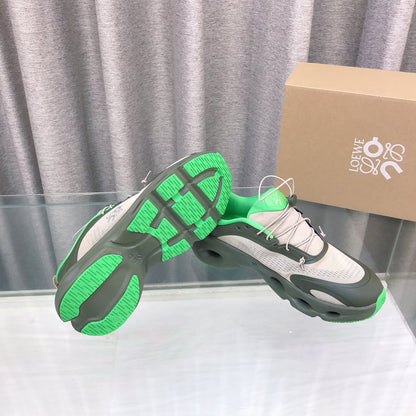 Loewe x on Angpao Couple Running Sneakers Khaki Green Nylon Calfskin 597422