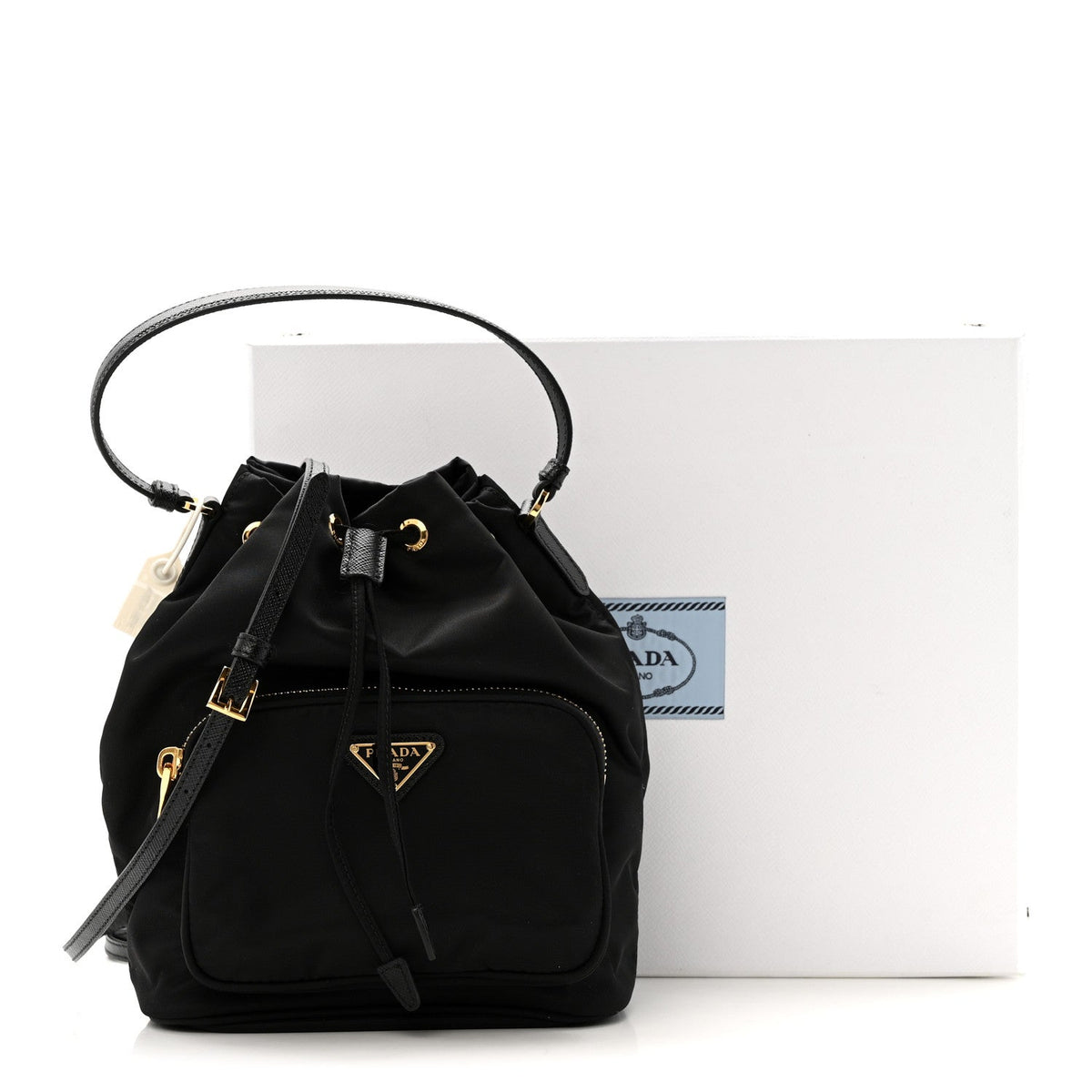 Re-Nylon Duet Drawstring Shoulder Bag Black