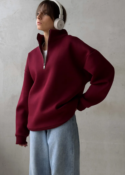 Oversized Cotton Blend Sweatshirt With High Collar