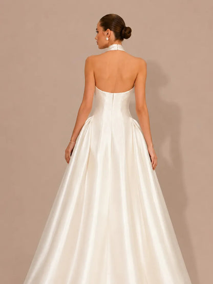 Rhiannon Elegant Satin Halter-Neck Open-Back Maxi Dress