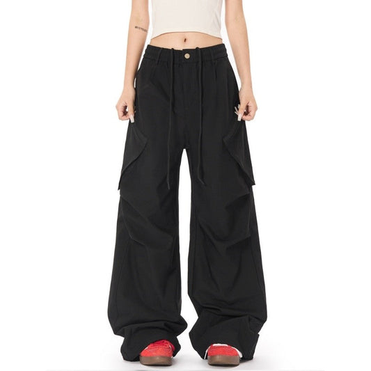 Drawstring Waist Parachute Pants Unisex Loose Fit Style