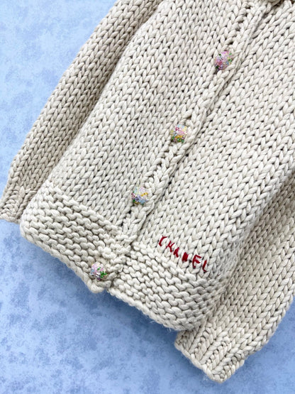 CC 2025 Cardigan With Multicolored Button Beige Wool 325881