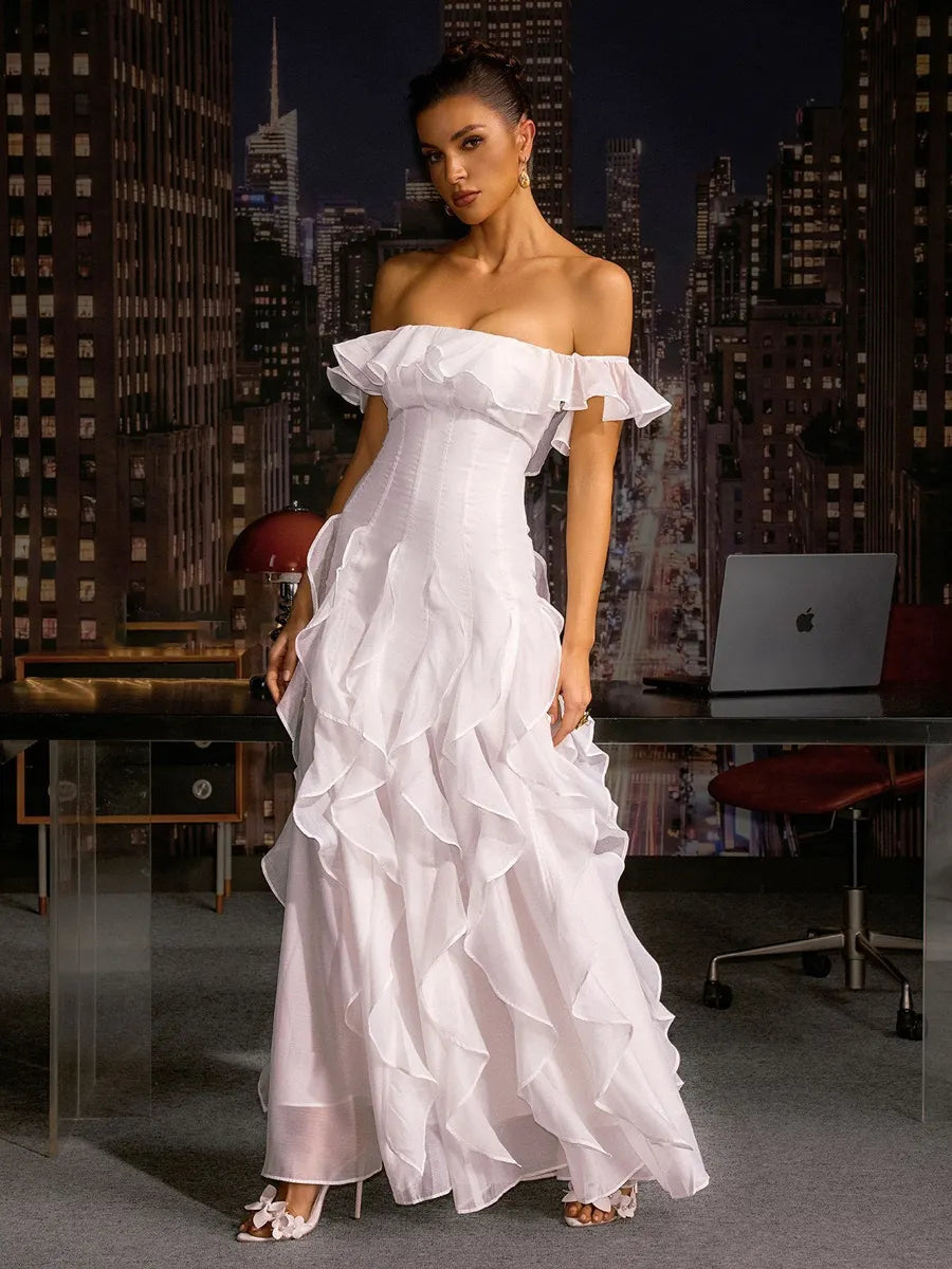 Anika Off Sholder Ruffle Maxi Dress