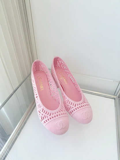Chanel 26 Ladies 50 Ballet Flats Pink in Fabric 597341