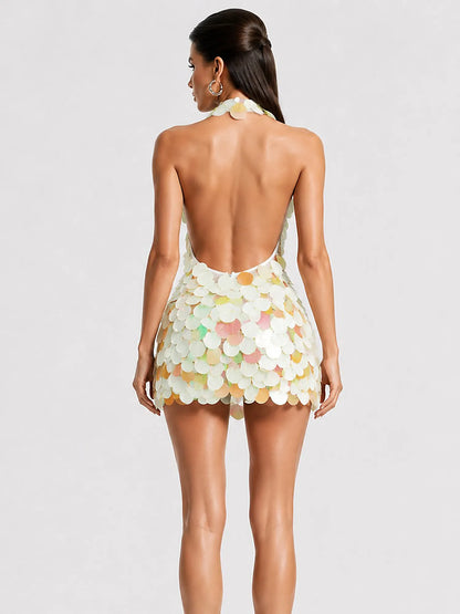 Persephone Sequined Halter-Neck Sleeveless Mini Dress