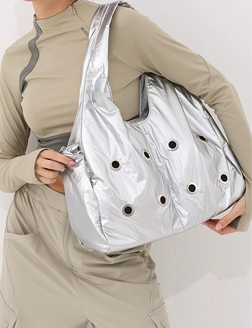 Hollow Studded Solid Large Capacity Shoulder Bag
