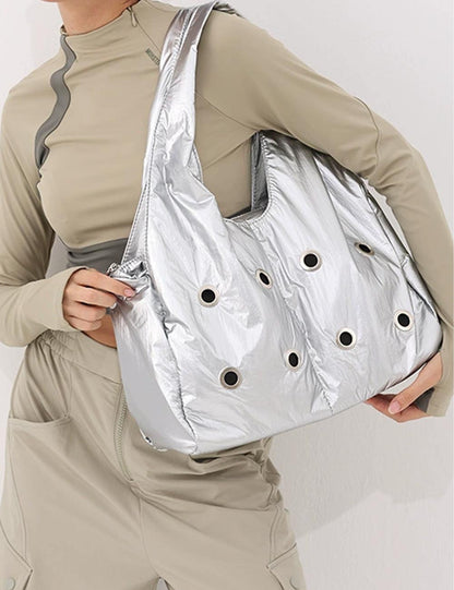 Hollow Studded Solid Large Capacity Shoulder Bag