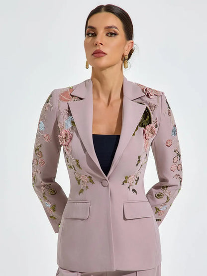 Amelia Embroidered Blush Pantsuit Set
