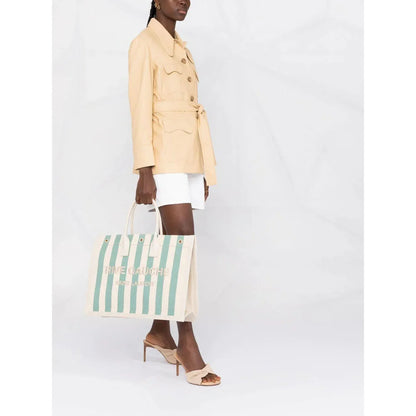 SAINT LAURENT Large Rive Gauche Stripe Canvas Tote