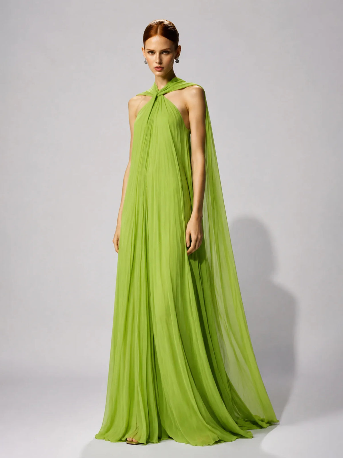 Talia Pleated Mesh Maxi Dress In Green