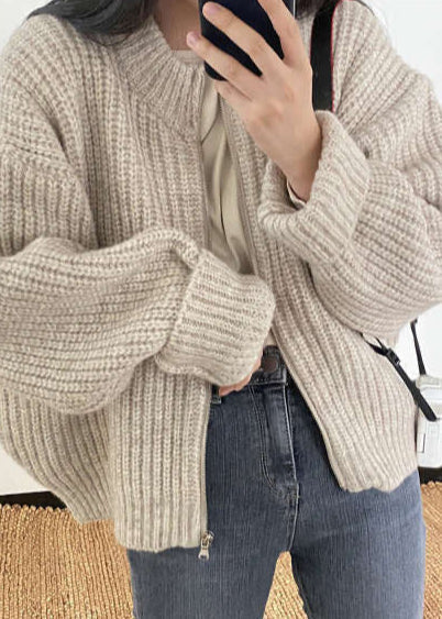 Chunky Knit Cardigan Zip Up Ribbed Sweater
