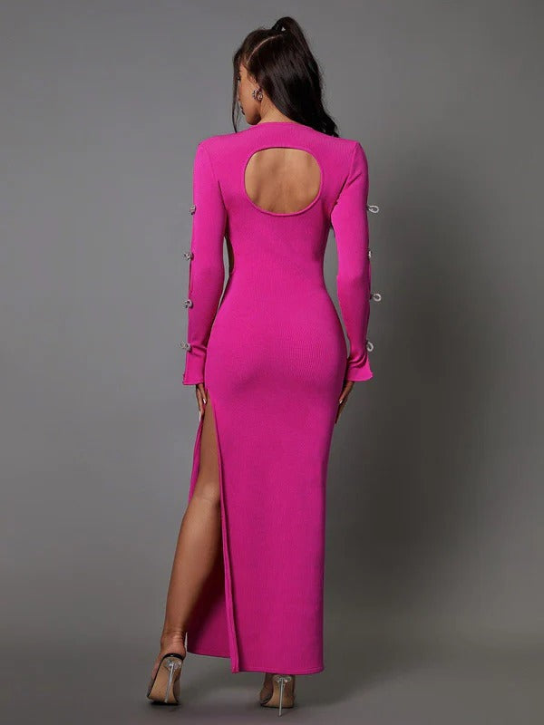 Calantha Crystal Bow Cutout Bandage Dress