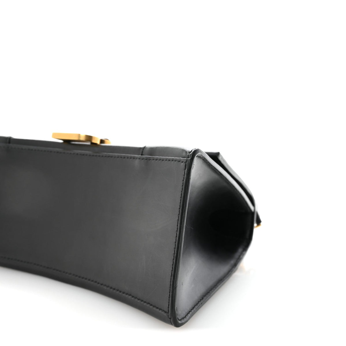 Shiny Box Calfskin Small Hourglass Top Handle Bag Black