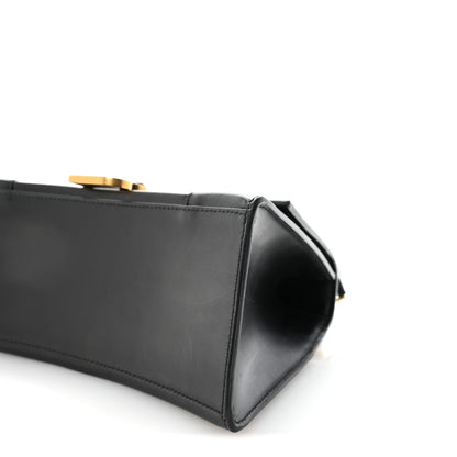 Shiny Box Calfskin Small Hourglass Top Handle Bag Black
