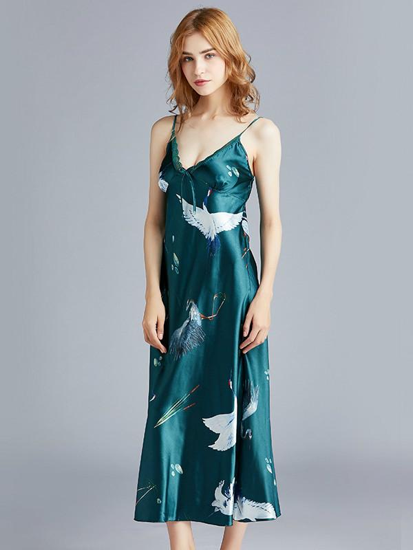 Large Version Of Silk Sexy Pajamas Ladies Summer Long Simple Slings Pajamas Home Clothing.