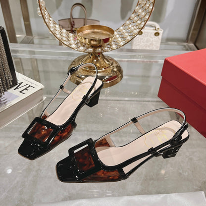 Belle Viv Metal Buckle Slingback Pumps 45 Black Patent Leather
