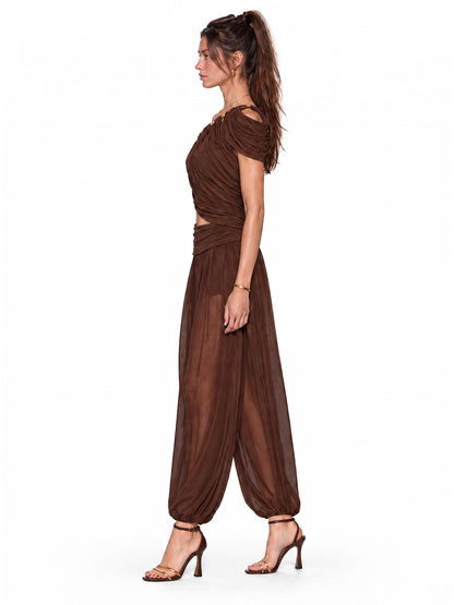 Evangeline Pleated Beaded Top and Trouser Set