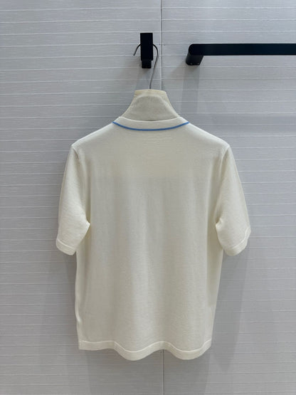 Hm 25 Short-sleeved Sweater White Blue Wool