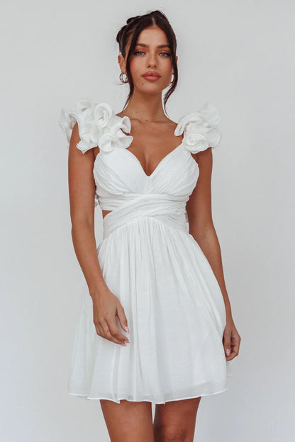 Adagio Lace-Up Back Mini Dress Off White