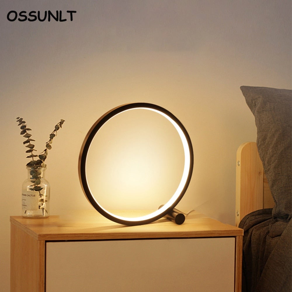 25Cm Led Table Lamp Bedroom Circular Desk Lamps For Living Room Black/White Dimmable Bedside Lamp Round Night Light Decoration