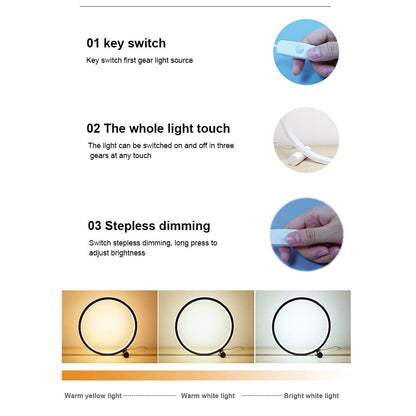 25Cm Led Table Lamp Bedroom Circular Desk Lamps For Living Room Black/White Dimmable Bedside Lamp Round Night Light Decoration