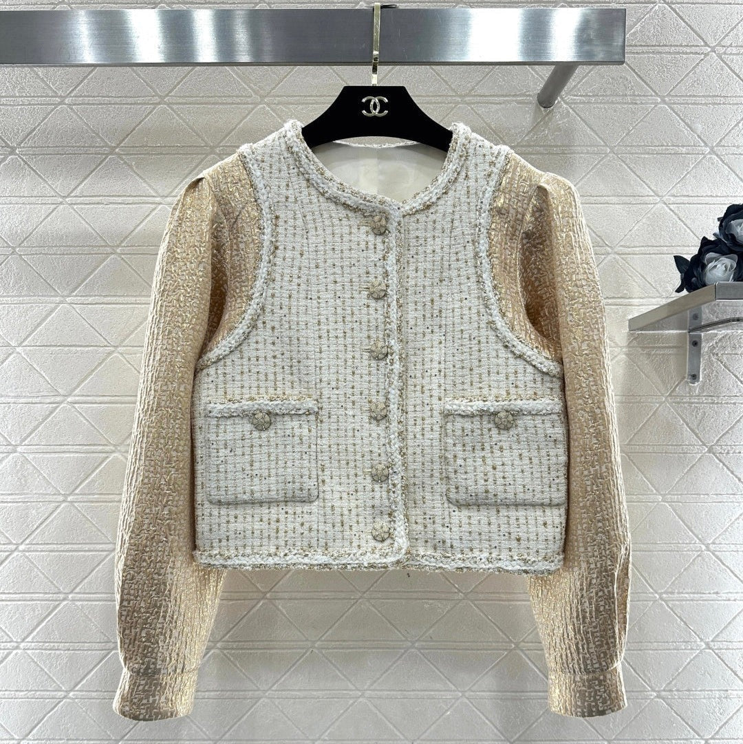 CC 26 Patchwork Vest Jacket Beige White Wool Cotton 331228