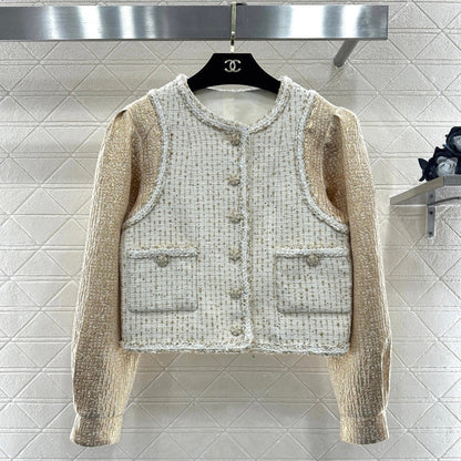 CC 26 Patchwork Vest Jacket Beige White Wool Cotton 331228