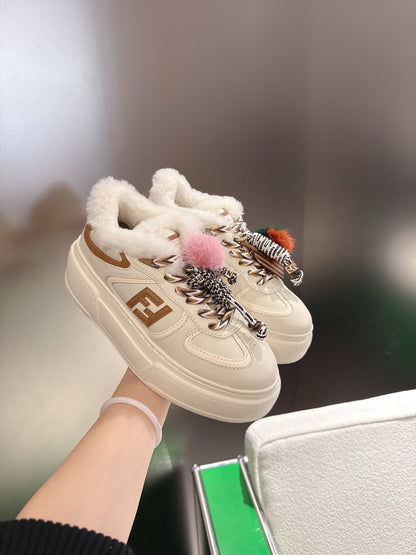 Fendi 2025 Match Platform Sneakers White mix Brown Leather Wool 562579